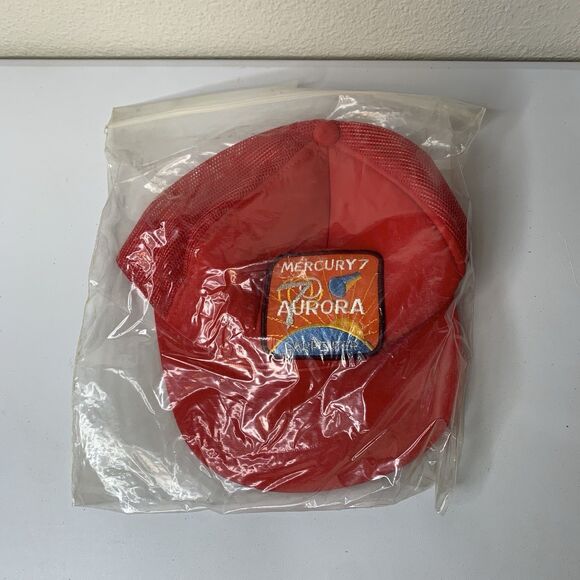 Mercury 7 Aurora Carpenter Patch NASA Space Mission Red Hat SnapBack Vtg - Picture 8 of 9